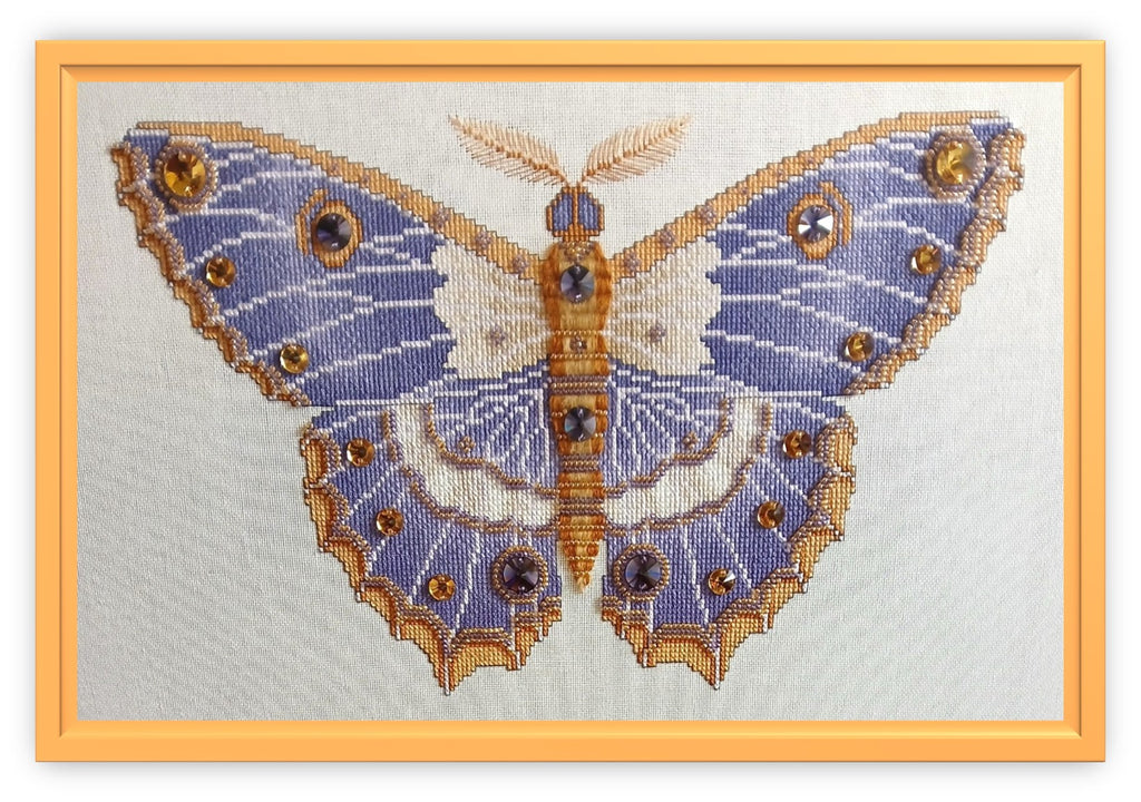 Crystal Majesty Moth Cross Stitch Chart — Fantasy Jewel Tones PDF Pattern Download