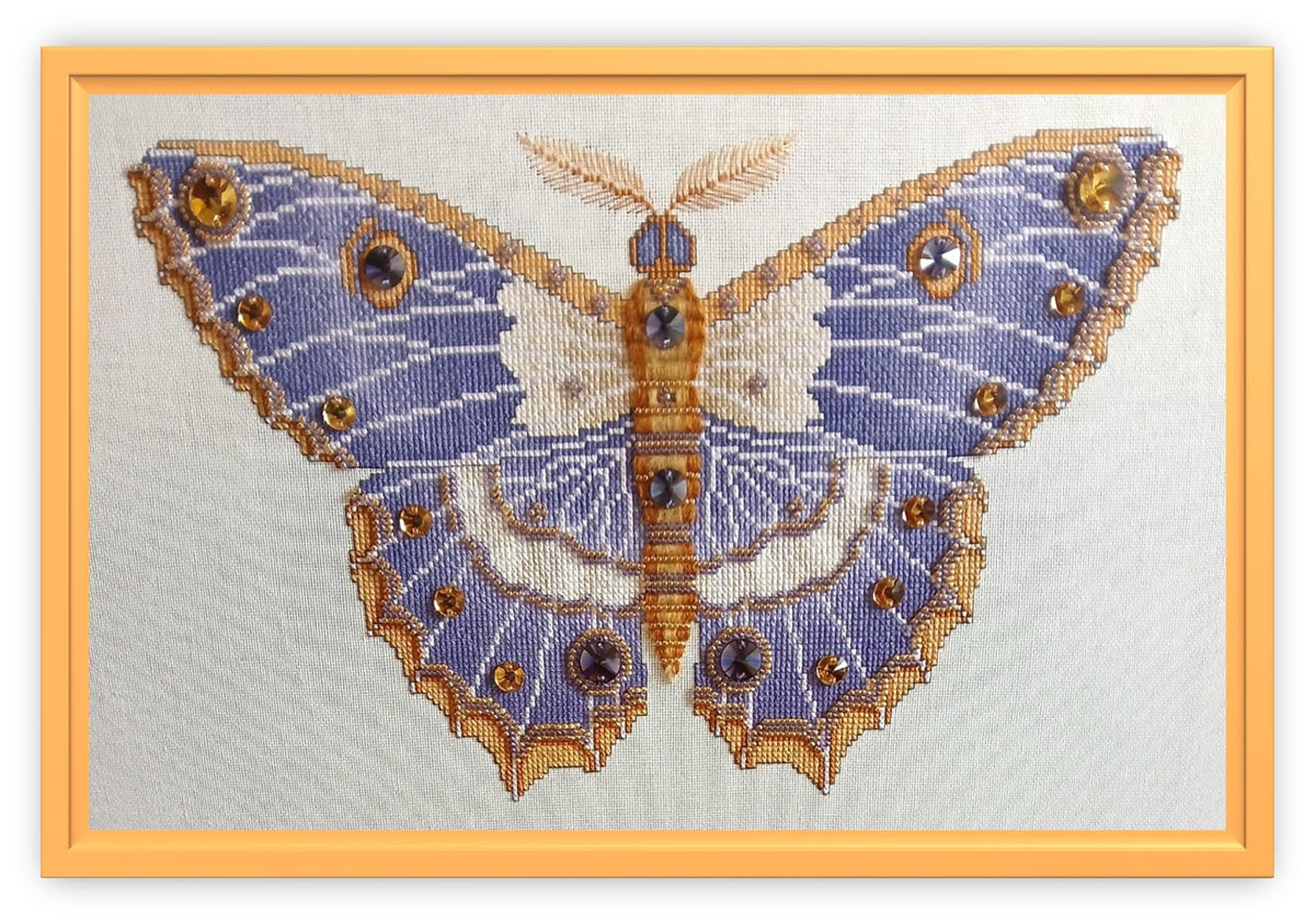 Crystal Majesty Moth Cross Stitch Chart — Fantasy Jewel Tones PDF Pattern Download