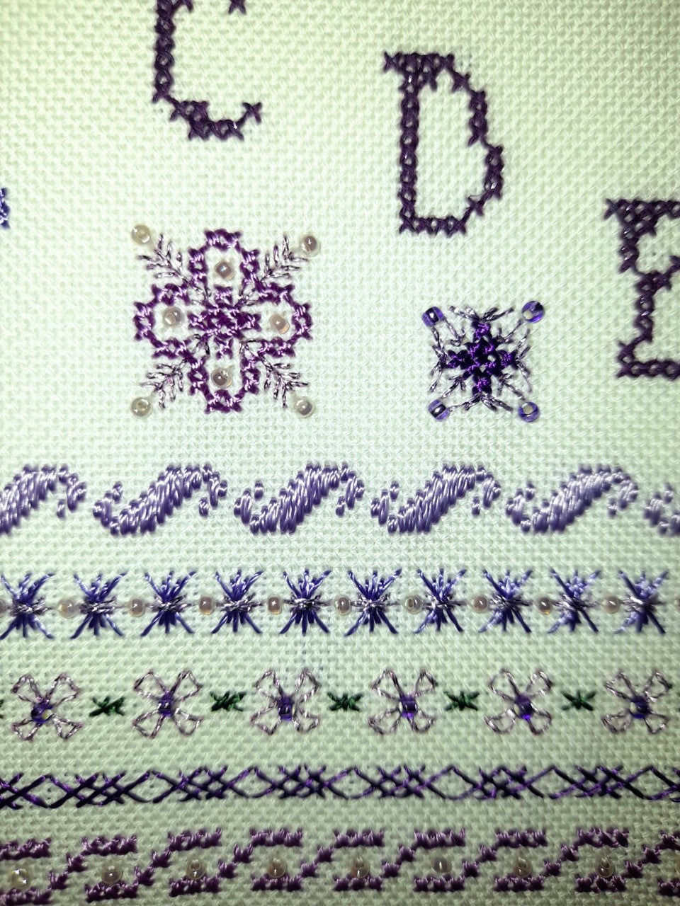 Lavender Dreams Banded Sampler Cross Stitch & Embroidery Pattern — PDF Download