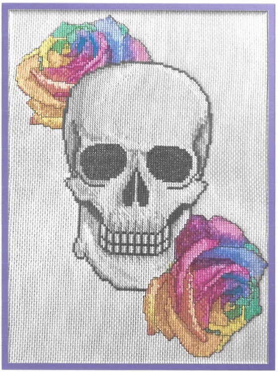 Rainbow Rose Skull Cross Stitch Chart — PDF Download