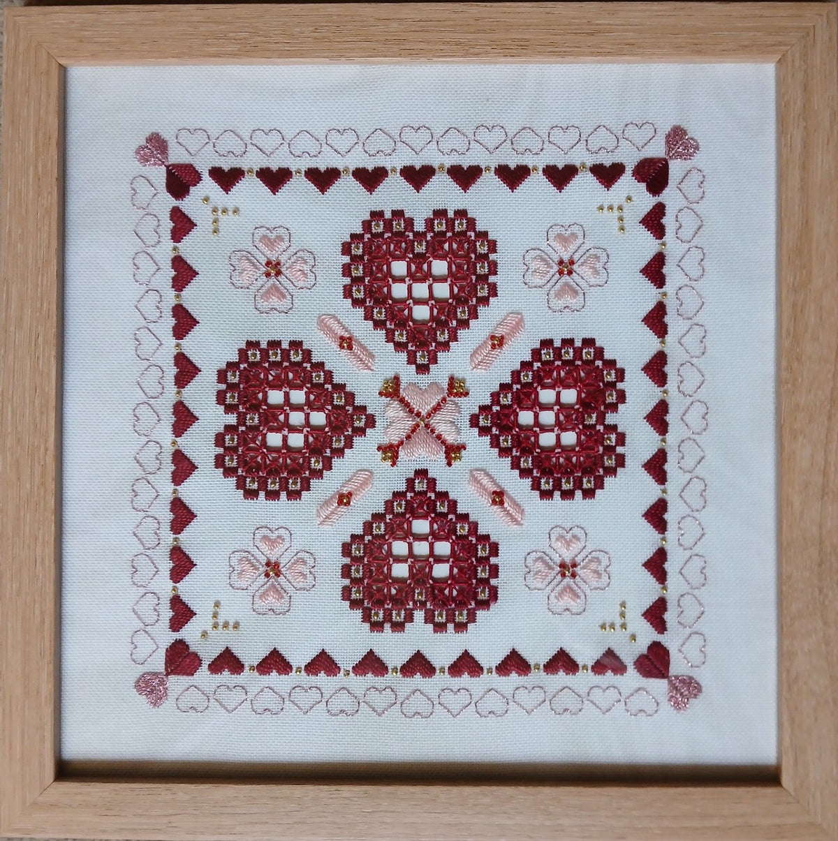 My Beaded Heart — Red & Pink Hardanger Embroidery Chart PDF Download