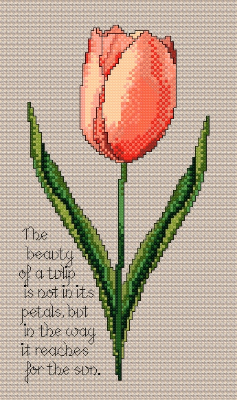 Tulip Cross Stitch Chart with Verse — Botanical Floral PDF Pattern Download