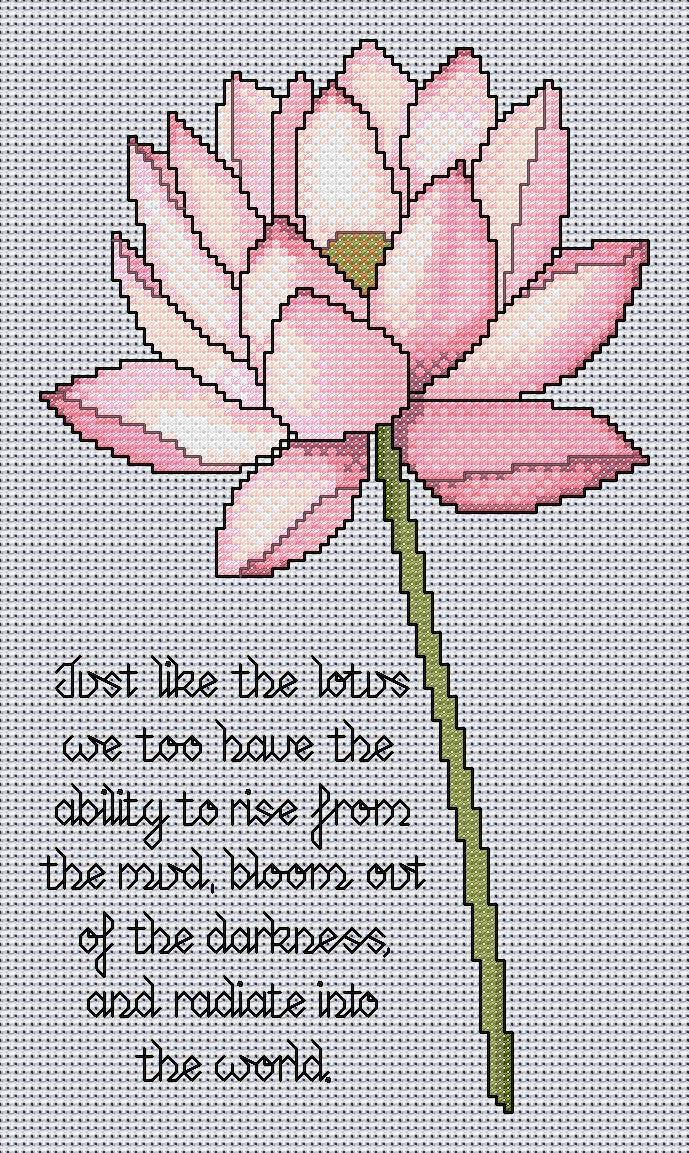 Lotus Flower Cross Stitch Chart with Verse — Botanical Floral PDF Pattern Download