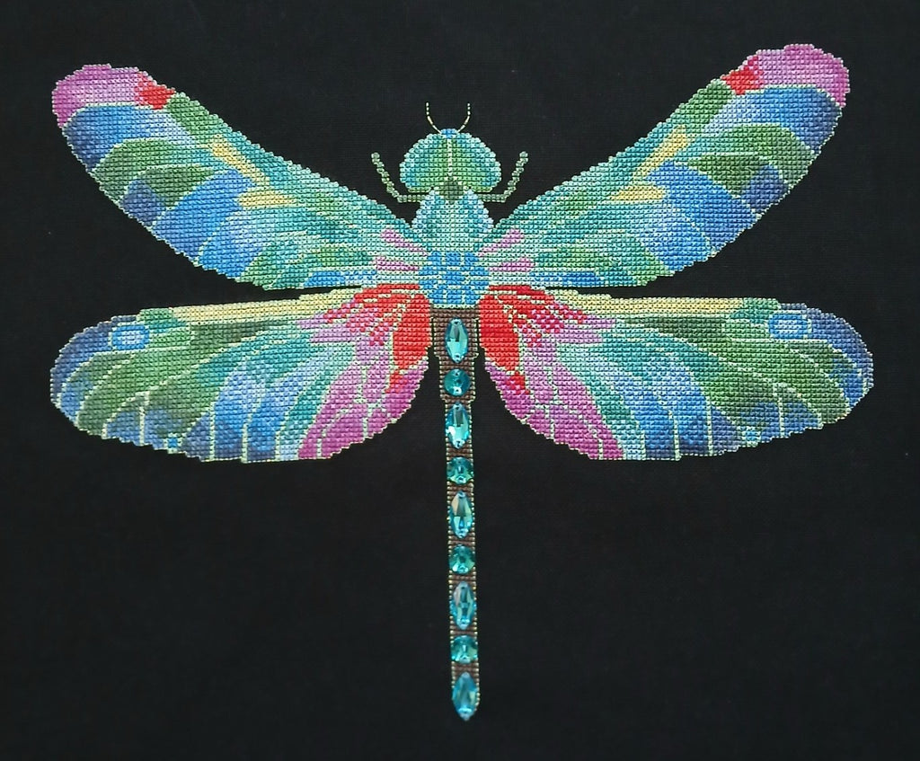 Crystal Dragonfly Cross Stitch Chart — Fantasy Jewel Tones PDF Pattern Download