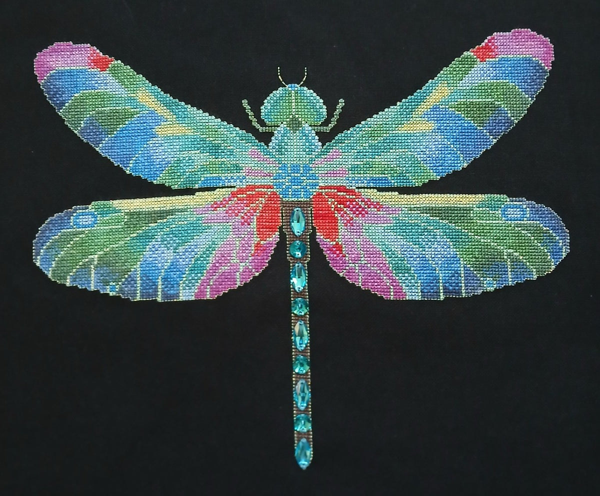 Crystal Dragonfly Cross Stitch Chart — Fantasy Jewel Tones PDF Pattern Download