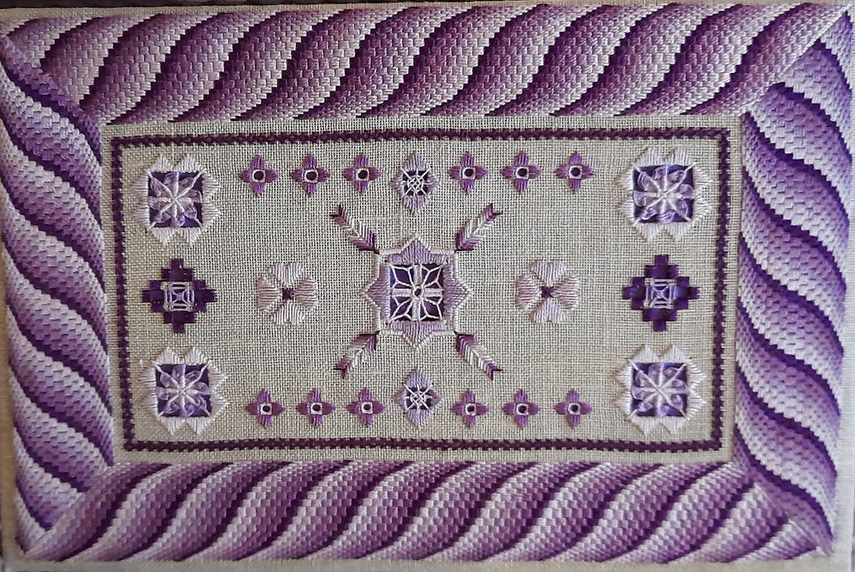 Purple Bargello Spiral with Hardanger Elements — Embroidery Chart PDF Download (2 Patterns)