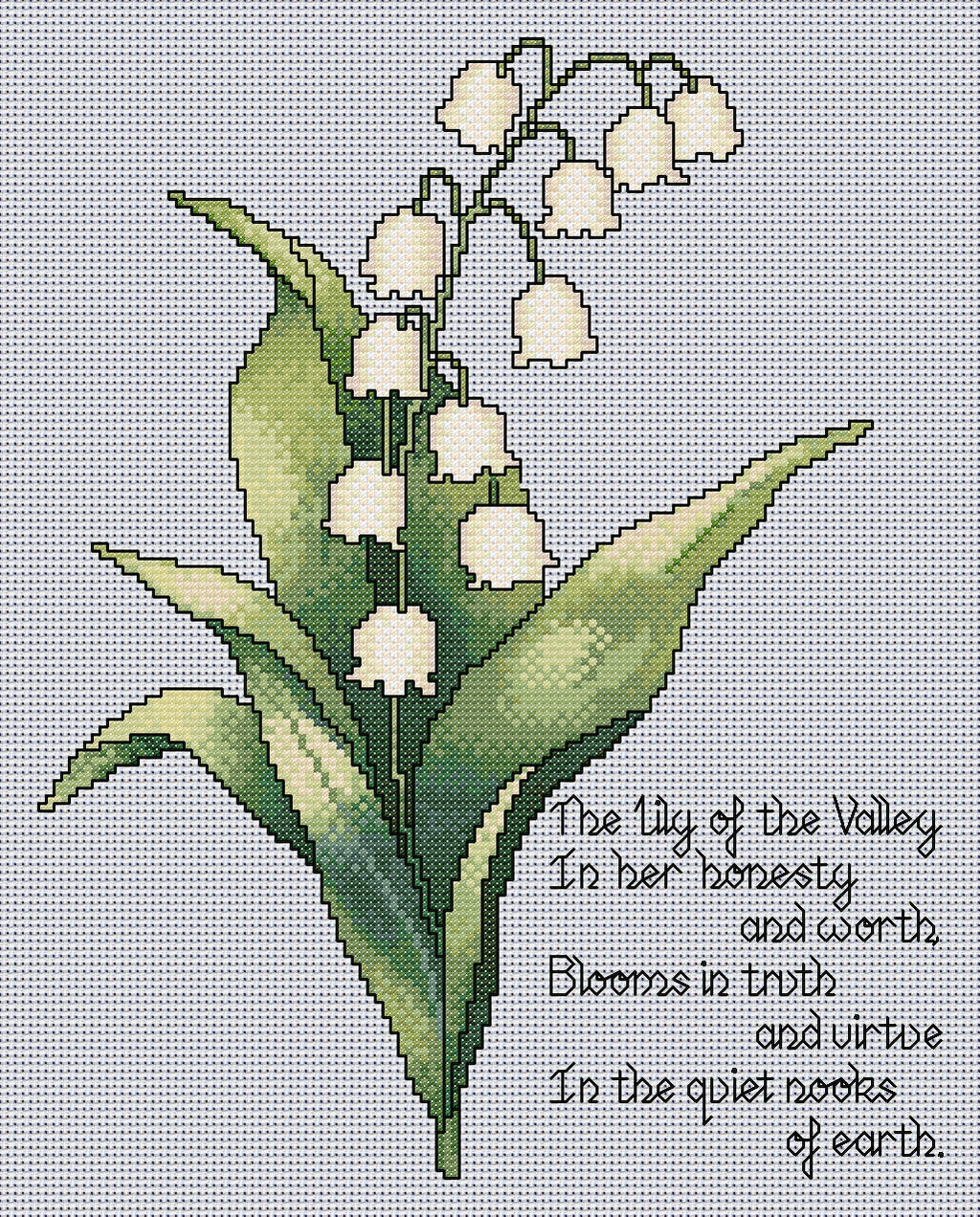 Lily of the Valley Cross Stitch Chart with Verse — Botanical PDF Pattern Download