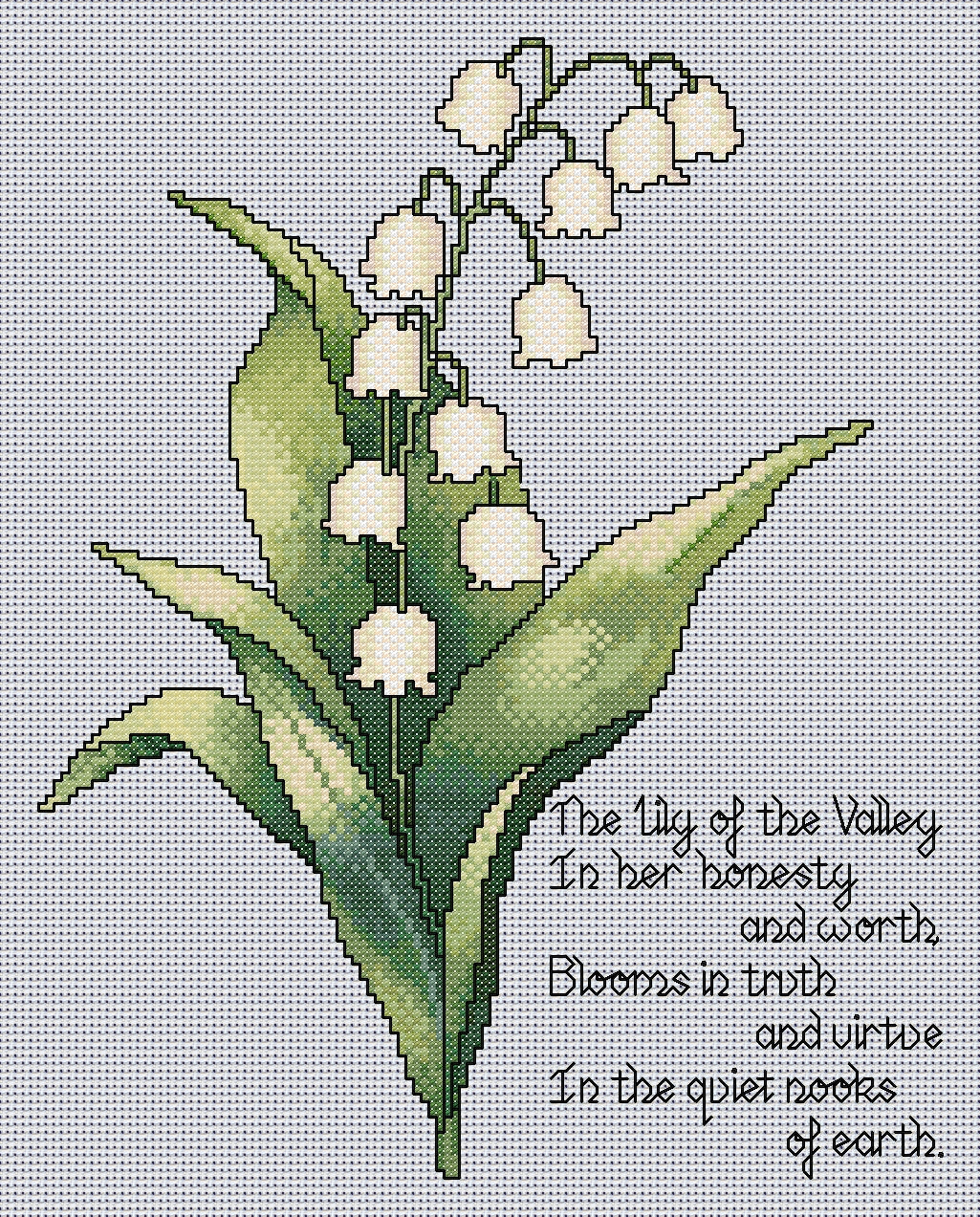 Lily of the Valley Cross Stitch Chart with Verse — Botanical PDF Pattern Download