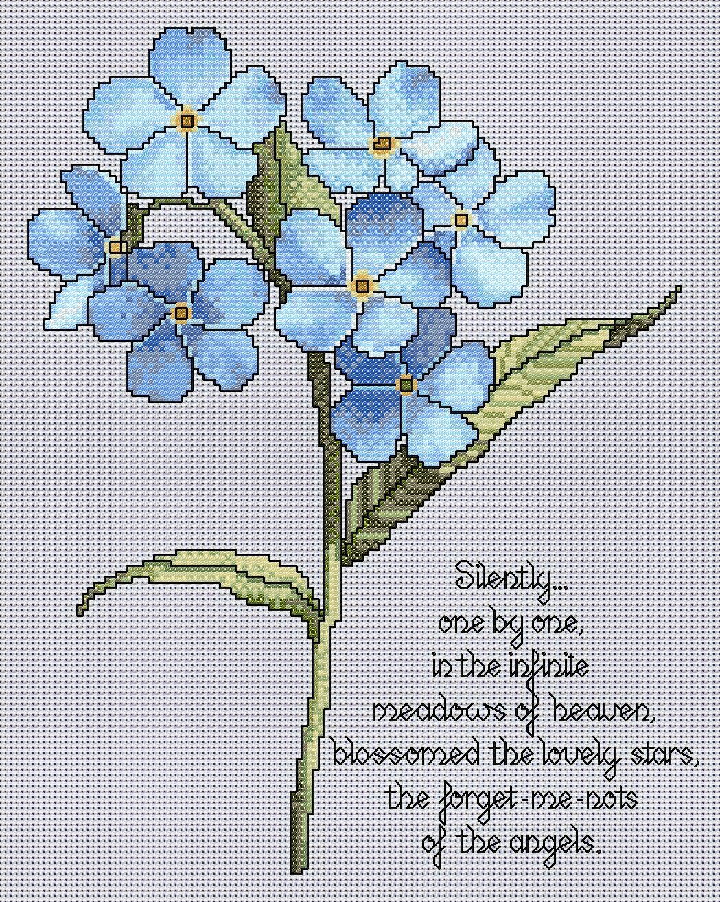 Forget-Me-Not Cross Stitch Chart with Verse — Floral PDF Pattern Download