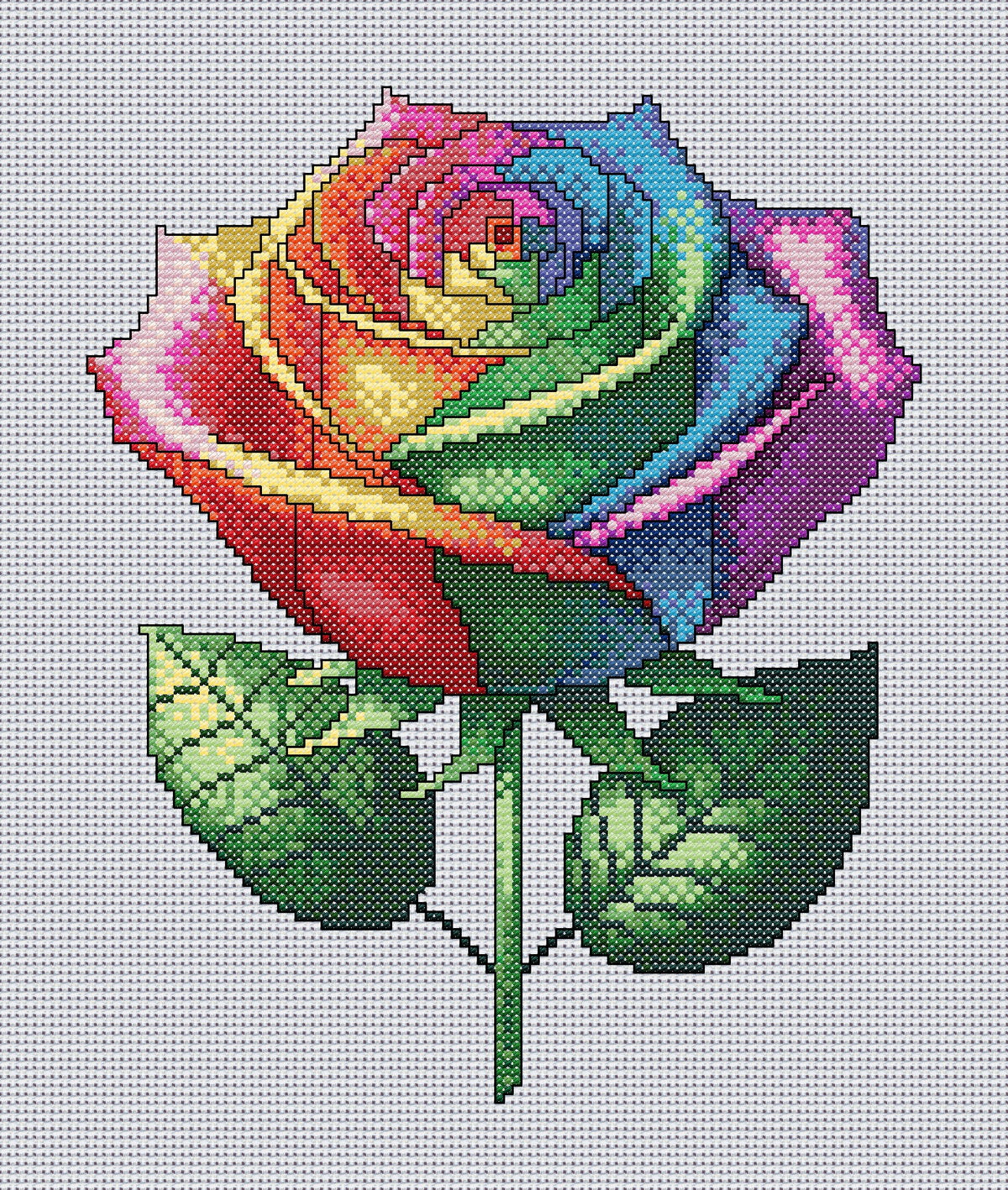 Rainbow Rose Cross Stitch Chart — Colourful Floral PDF Pattern Download