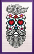 Hairy Hipster Sugar/Day of the Dead Skull Cross Stitch Chart — PDF Download