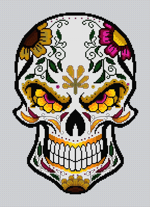 Bad Attitude Sugar/Day of the Dead Skull Cross Stitch Chart — PDF Download