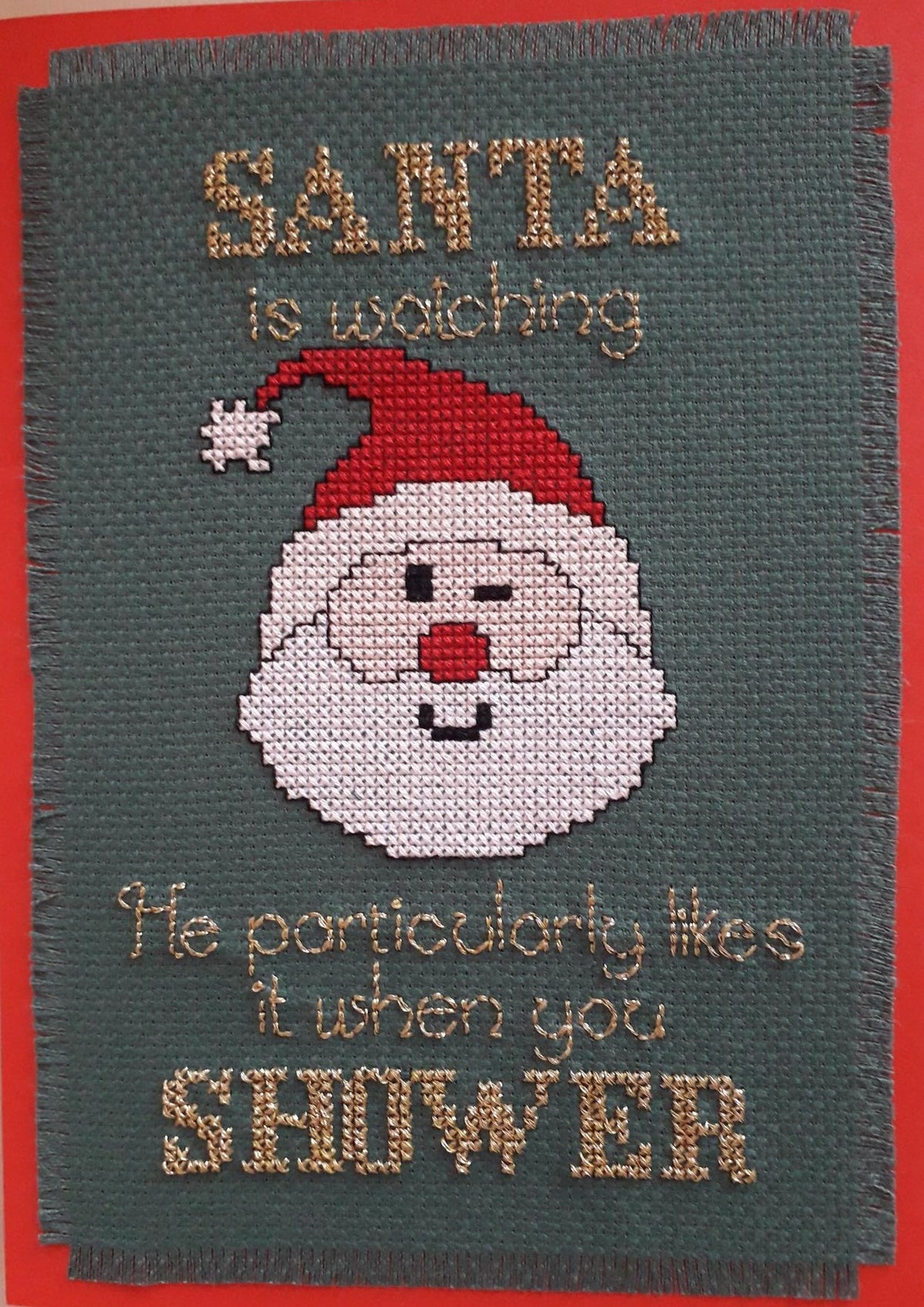 Santa is Watching Christmas Card Cross Stitch Pattern — PDF Download