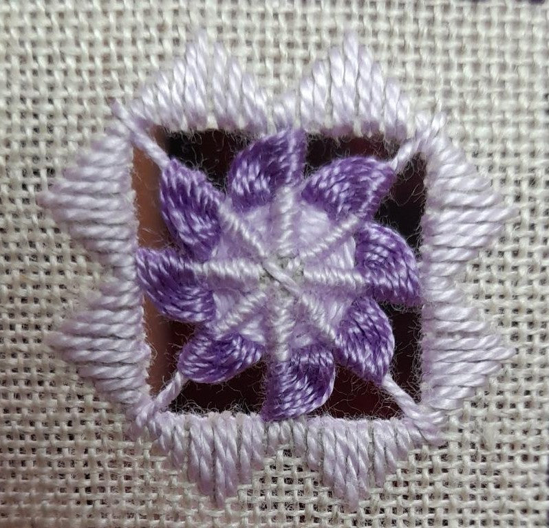 Purple Bargello Spiral with Hardanger Elements — Embroidery Chart PDF Download (2 Patterns)
