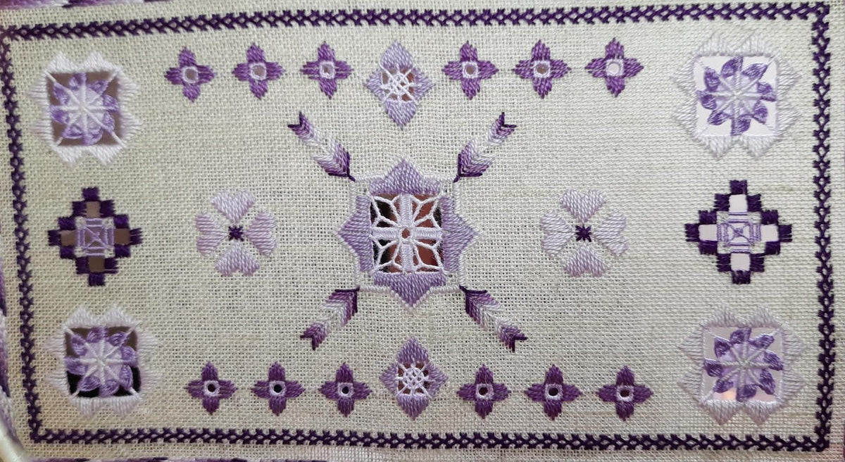 Purple Bargello Spiral with Hardanger Elements — Embroidery Chart PDF Download (2 Patterns)
