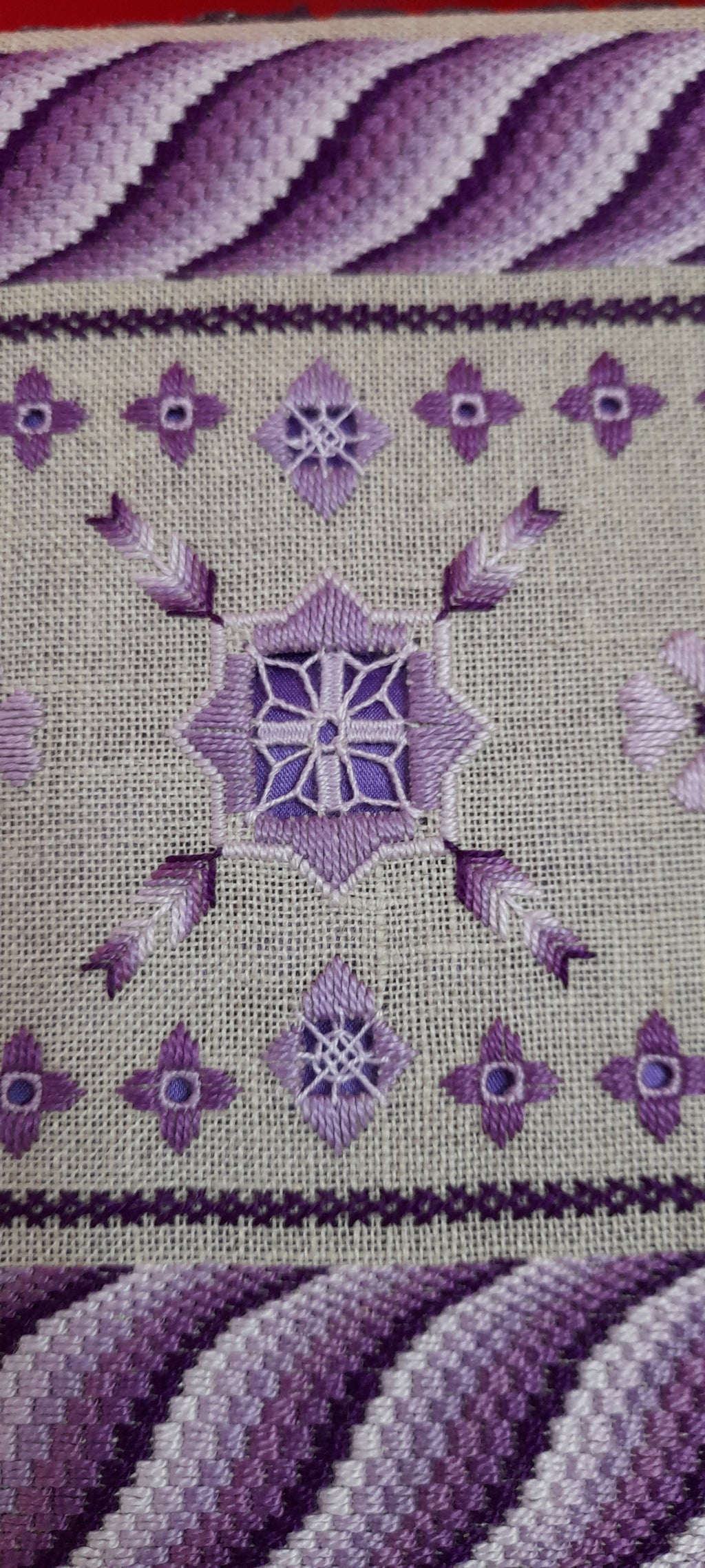 Purple Bargello Spiral with Hardanger Elements — Embroidery Chart PDF Download (2 Patterns)