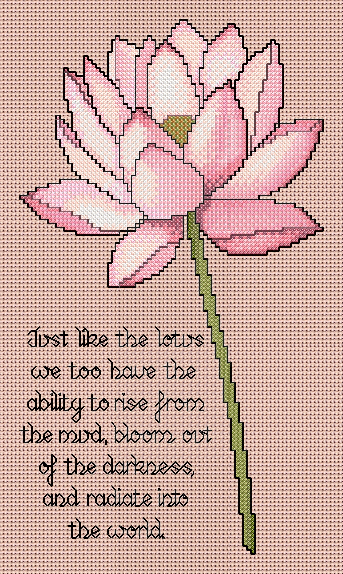 Lotus Flower Cross Stitch Chart with Verse — Botanical Floral PDF Pattern Download