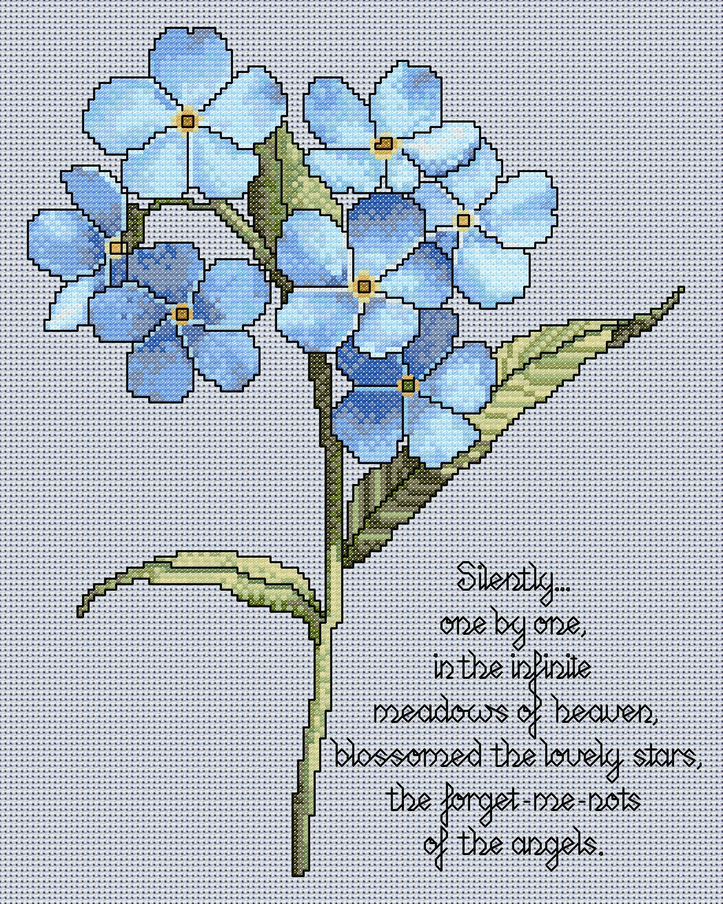 Forget-Me-Not Cross Stitch Chart with Verse — Floral PDF Pattern Download