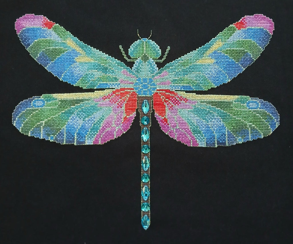Crystal Dragonfly Cross Stitch Chart — Fantasy Jewel Tones PDF Pattern Download