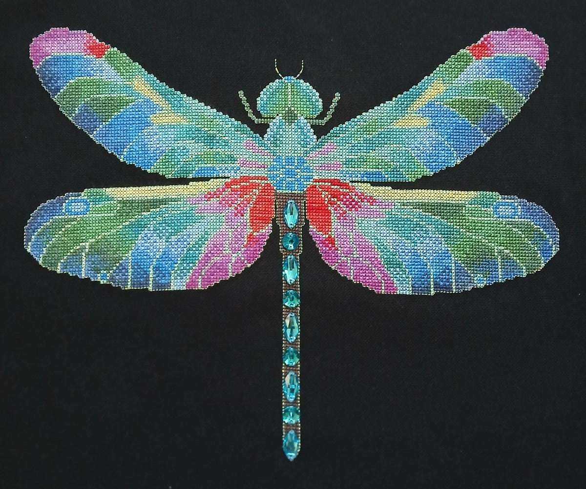 Crystal Dragonfly Cross Stitch Chart — Fantasy Jewel Tones PDF Pattern Download