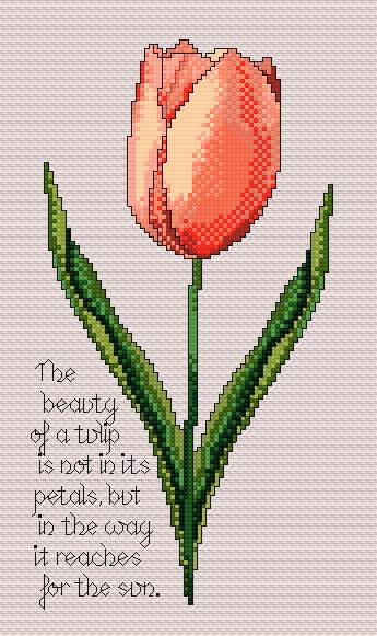 Tulip Cross Stitch Chart with Verse — Botanical Floral PDF Pattern Download