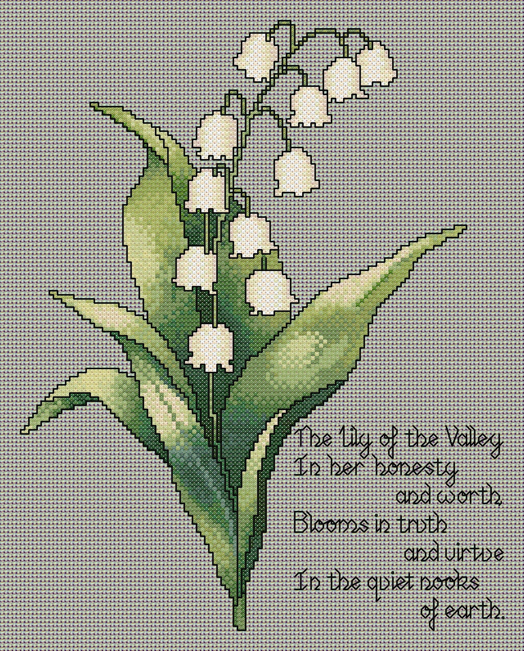 Lily of the Valley Cross Stitch Chart with Verse — Botanical PDF Pattern Download