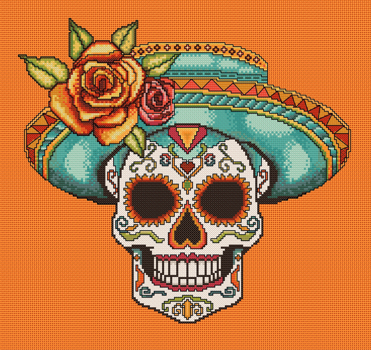 Sassy Sombrero Hat Sugar/Day of the Dead Skull Cross Stitch Chart — PDF Download