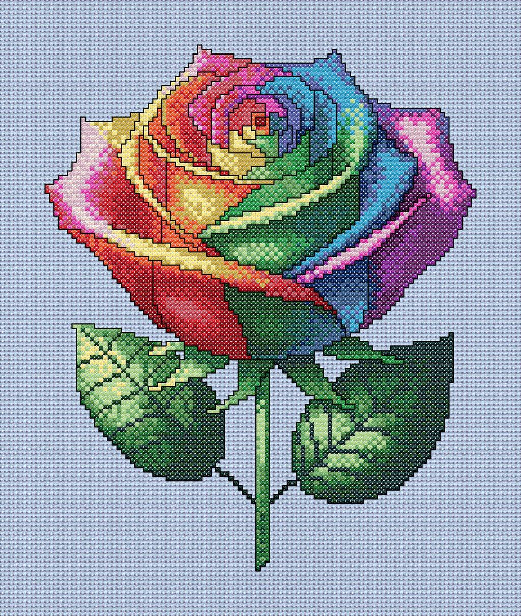 Rainbow Rose Cross Stitch Chart — Colourful Floral PDF Pattern Download