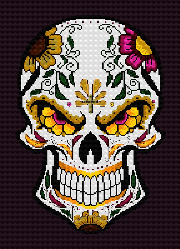 Bad Attitude Sugar/Day of the Dead Skull Cross Stitch Chart — PDF Download