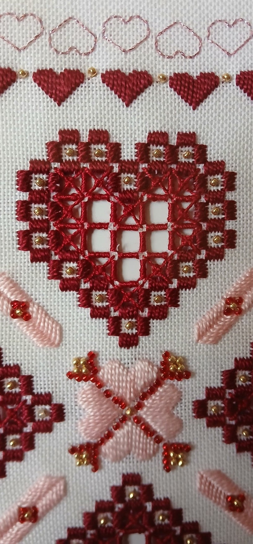 My Beaded Heart — Red & Pink Hardanger Embroidery Chart PDF Download