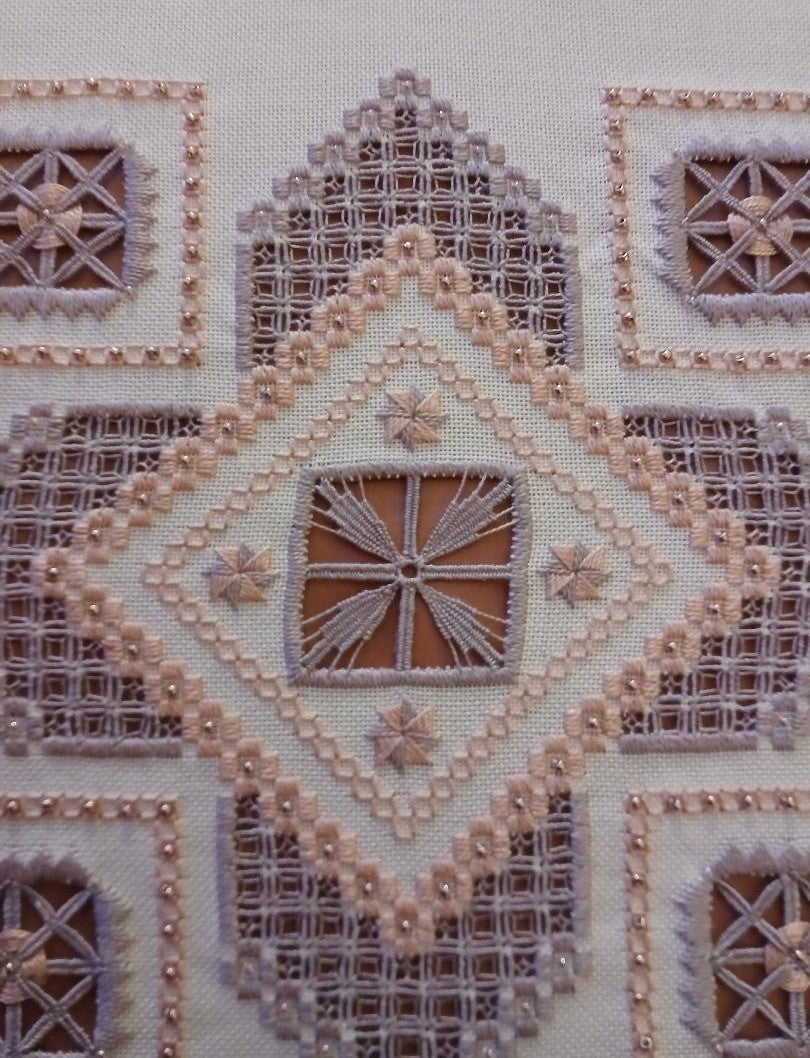 Beautiful Beaded Beauty — Pink & Mauve Hardanger Embroidery Chart PDF Download