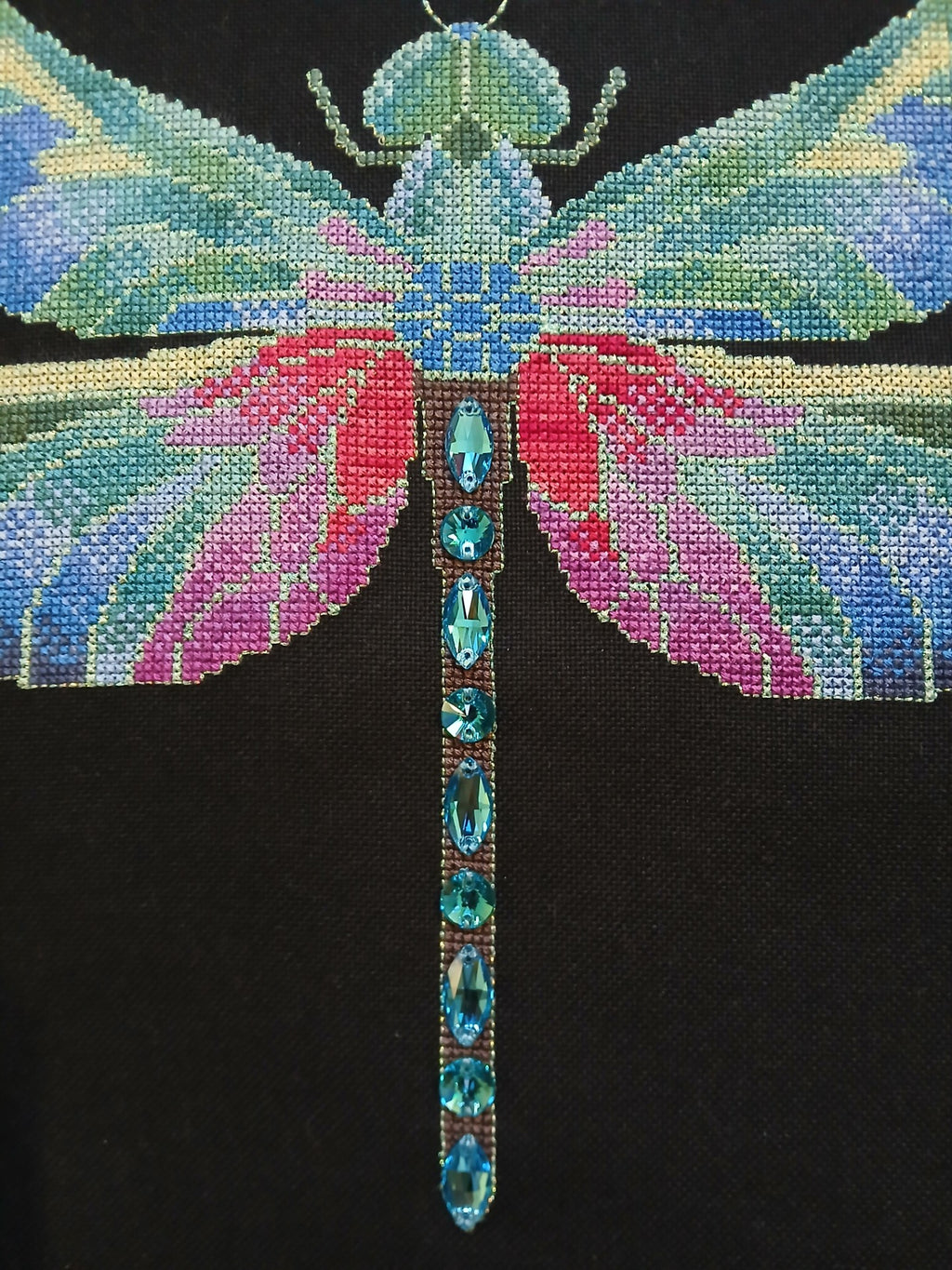 Crystal Dragonfly Cross Stitch Chart — Fantasy Jewel Tones PDF Pattern Download