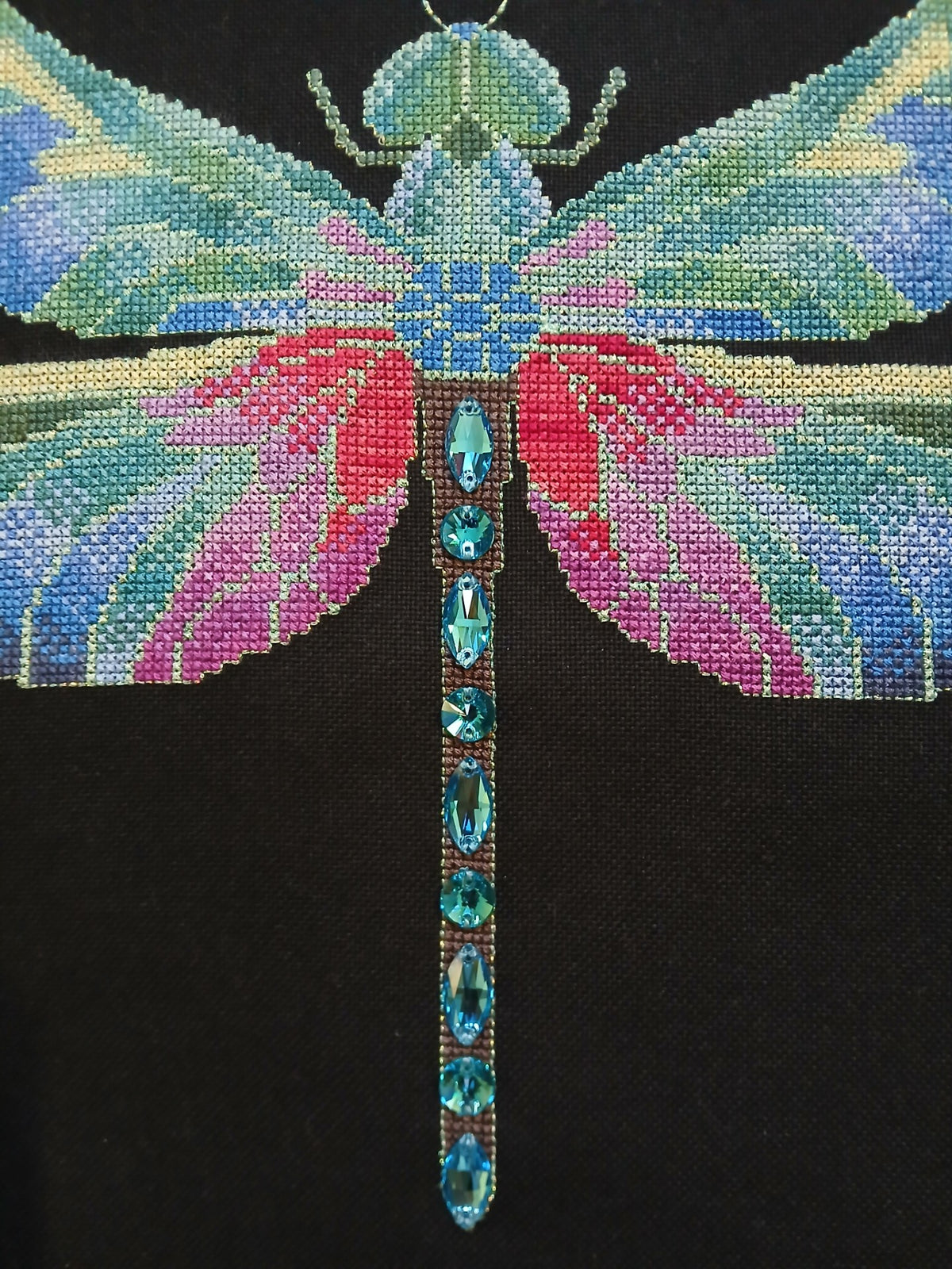 Crystal Dragonfly Cross Stitch Chart — Fantasy Jewel Tones PDF Pattern Download