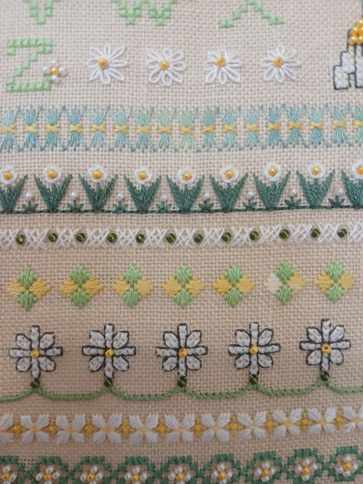 Beautiful Daisy Dreams Cross Stitch Band Sampler — PDF Pattern Download