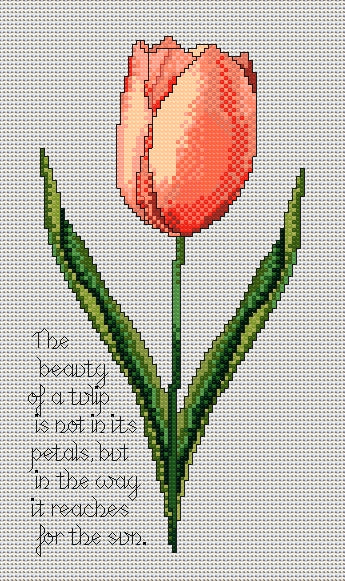 Tulip Cross Stitch Chart with Verse — Botanical Floral PDF Pattern Download