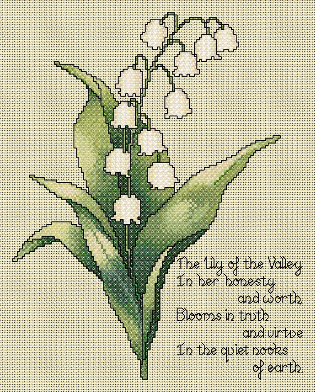 Lily of the Valley Cross Stitch Chart with Verse — Botanical PDF Pattern Download