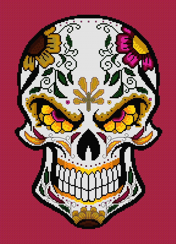 Bad Attitude Sugar/Day of the Dead Skull Cross Stitch Chart — PDF Download