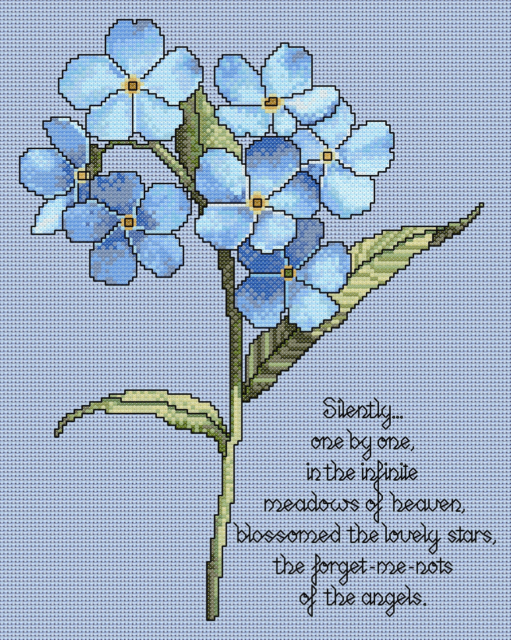 Forget-Me-Not Cross Stitch Chart with Verse — Floral PDF Pattern Download