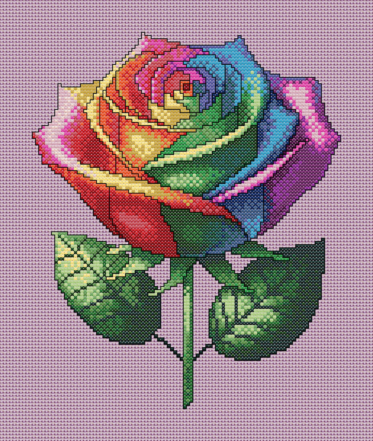 Rainbow Rose Cross Stitch Chart — Colourful Floral PDF Pattern Download