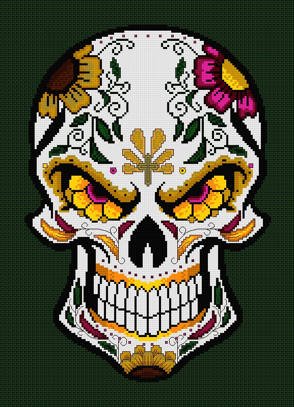 Bad Attitude Sugar/Day of the Dead Skull Cross Stitch Chart — PDF Download