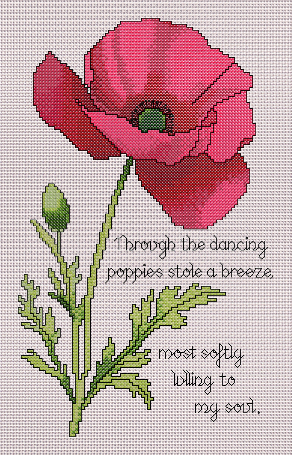 Poppy Cross Stitch Chart with Verse — Botanical Floral PDF Pattern Download