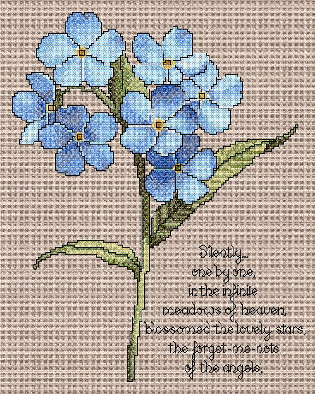 Forget-Me-Not Cross Stitch Chart with Verse — Floral PDF Pattern Download