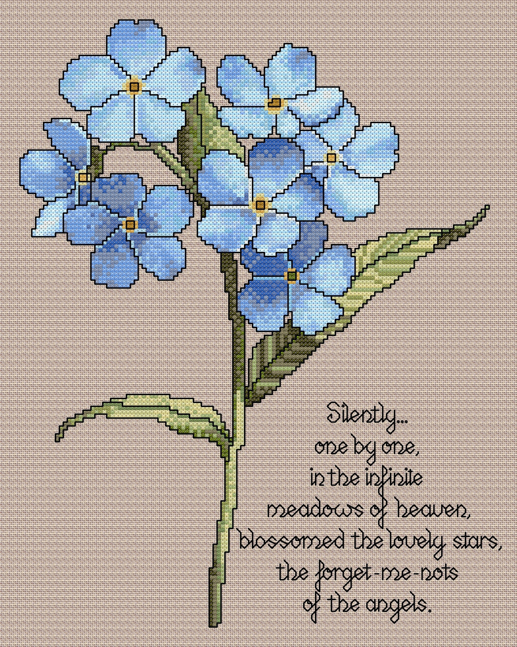 Forget-Me-Not Cross Stitch Chart with Verse — Floral PDF Pattern Download