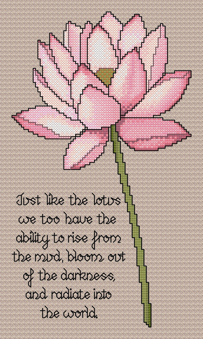 Lotus Flower Cross Stitch Chart with Verse — Botanical Floral PDF Pattern Download