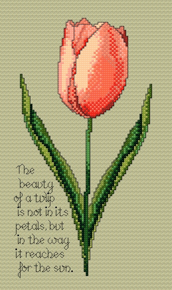 Tulip Cross Stitch Chart with Verse — Botanical Floral PDF Pattern Download