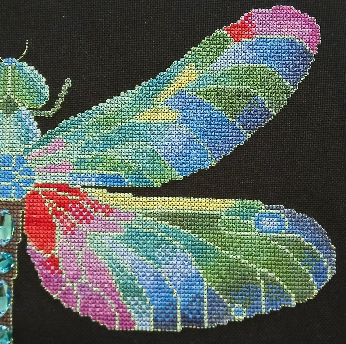 Crystal Dragonfly Cross Stitch Chart — Fantasy Jewel Tones PDF Pattern Download