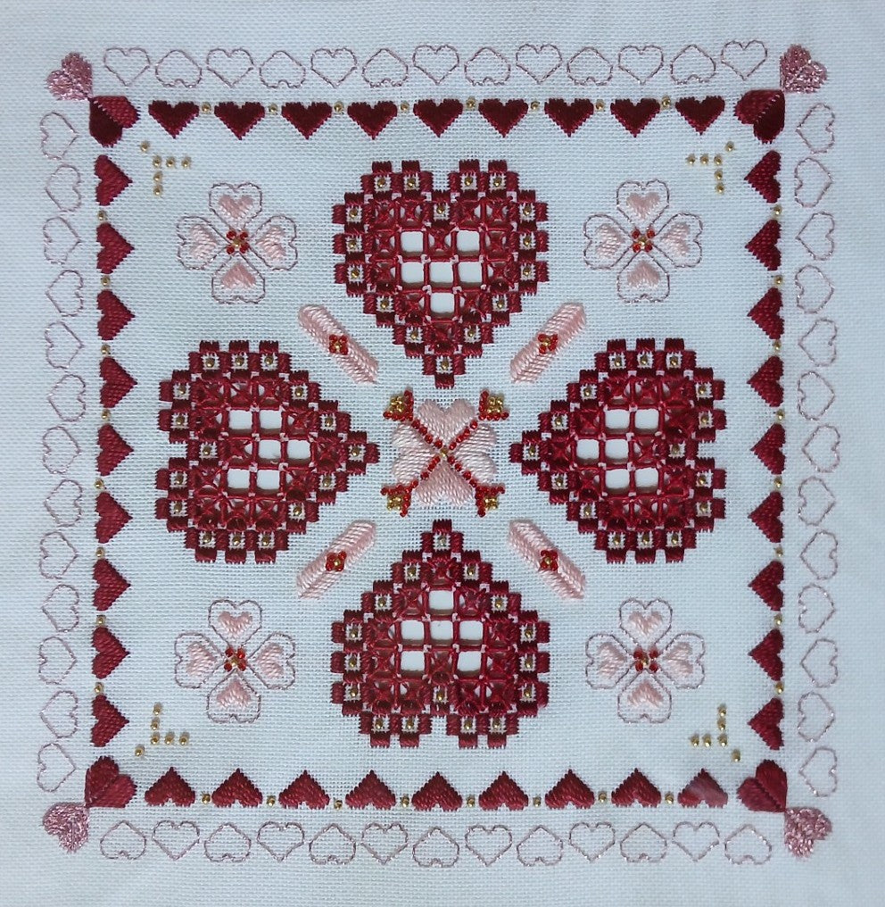 My Beaded Heart — Red & Pink Hardanger Embroidery Chart PDF Download