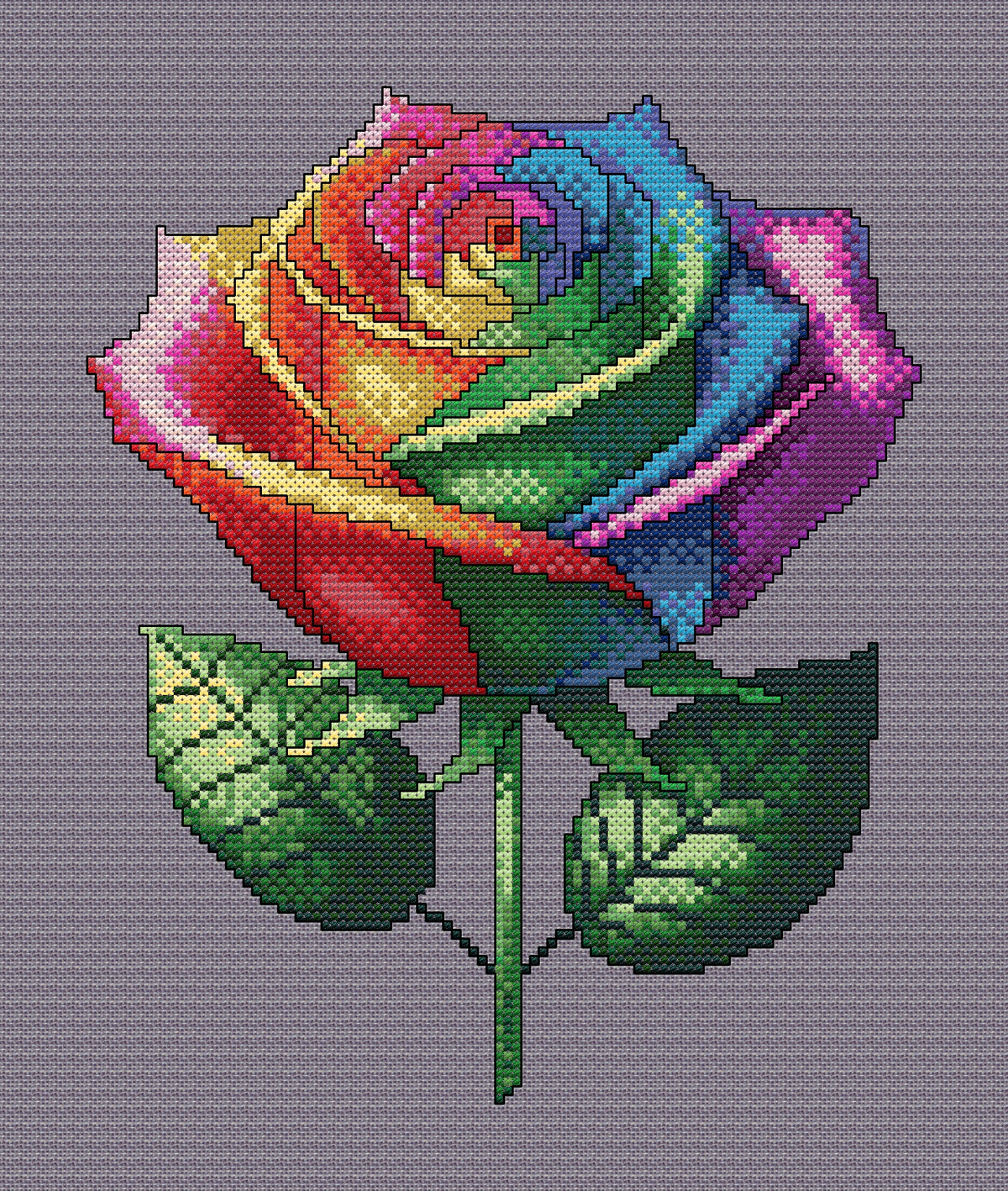 Rainbow Rose Cross Stitch Chart — Colourful Floral PDF Pattern Download