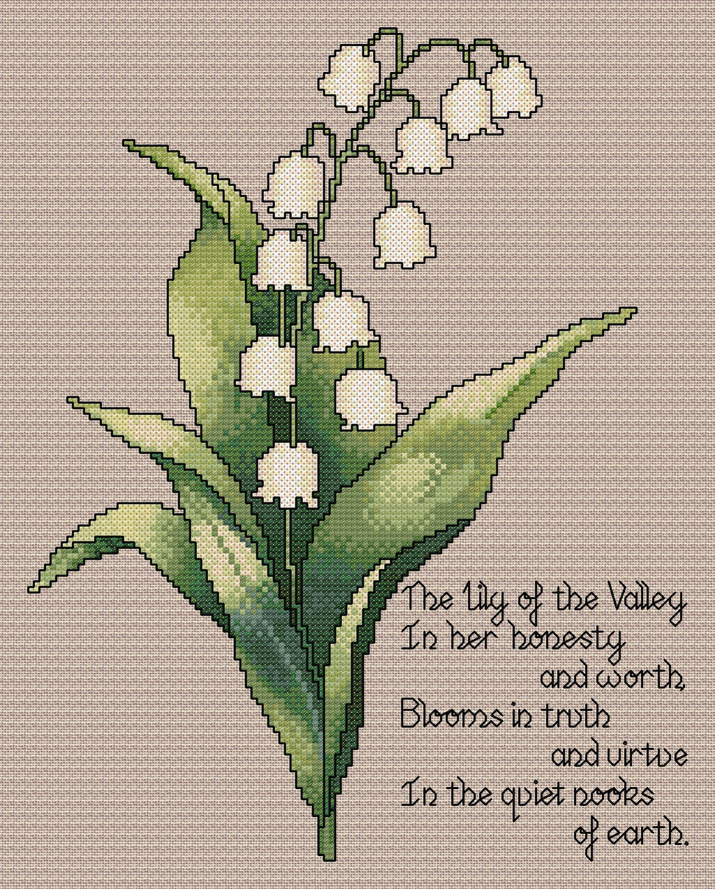 Lily of the Valley Cross Stitch Chart with Verse — Botanical PDF Pattern Download