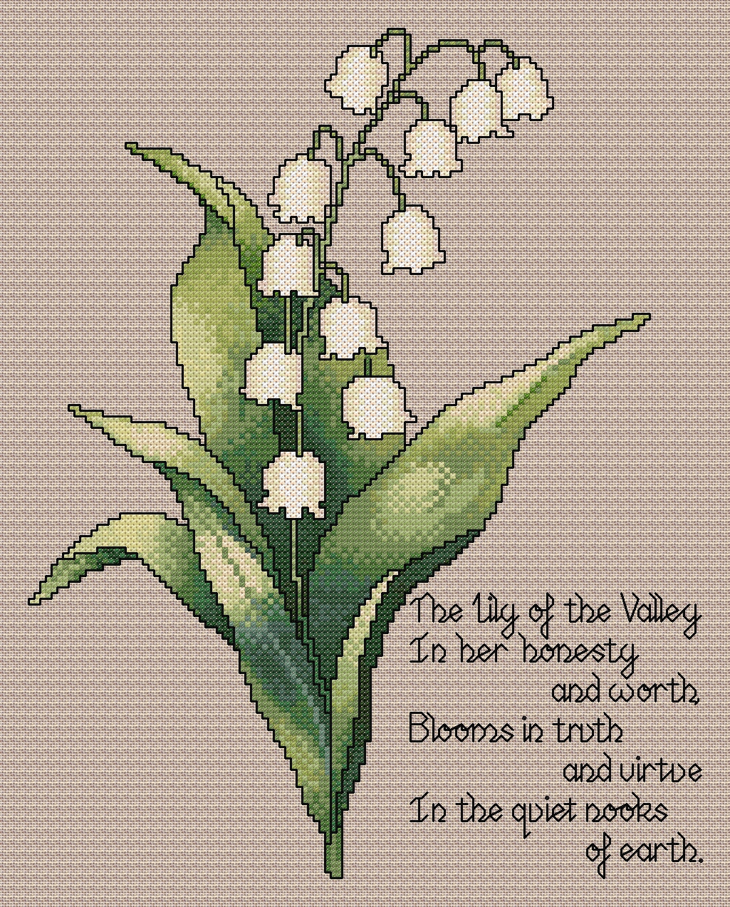 Lily of the Valley Cross Stitch Chart with Verse — Botanical PDF Pattern Download